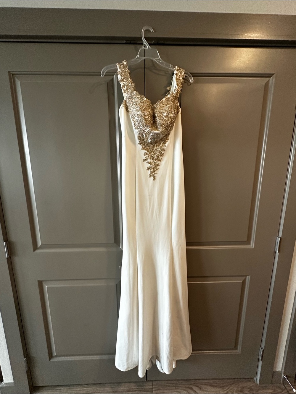 Anny Lee Ivory Maxi Dress with Gold Embellished Bodice